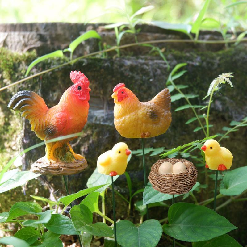 Bonsai Garden For Desk - 4/5PCS Mini Resin Chicken Family Figurines