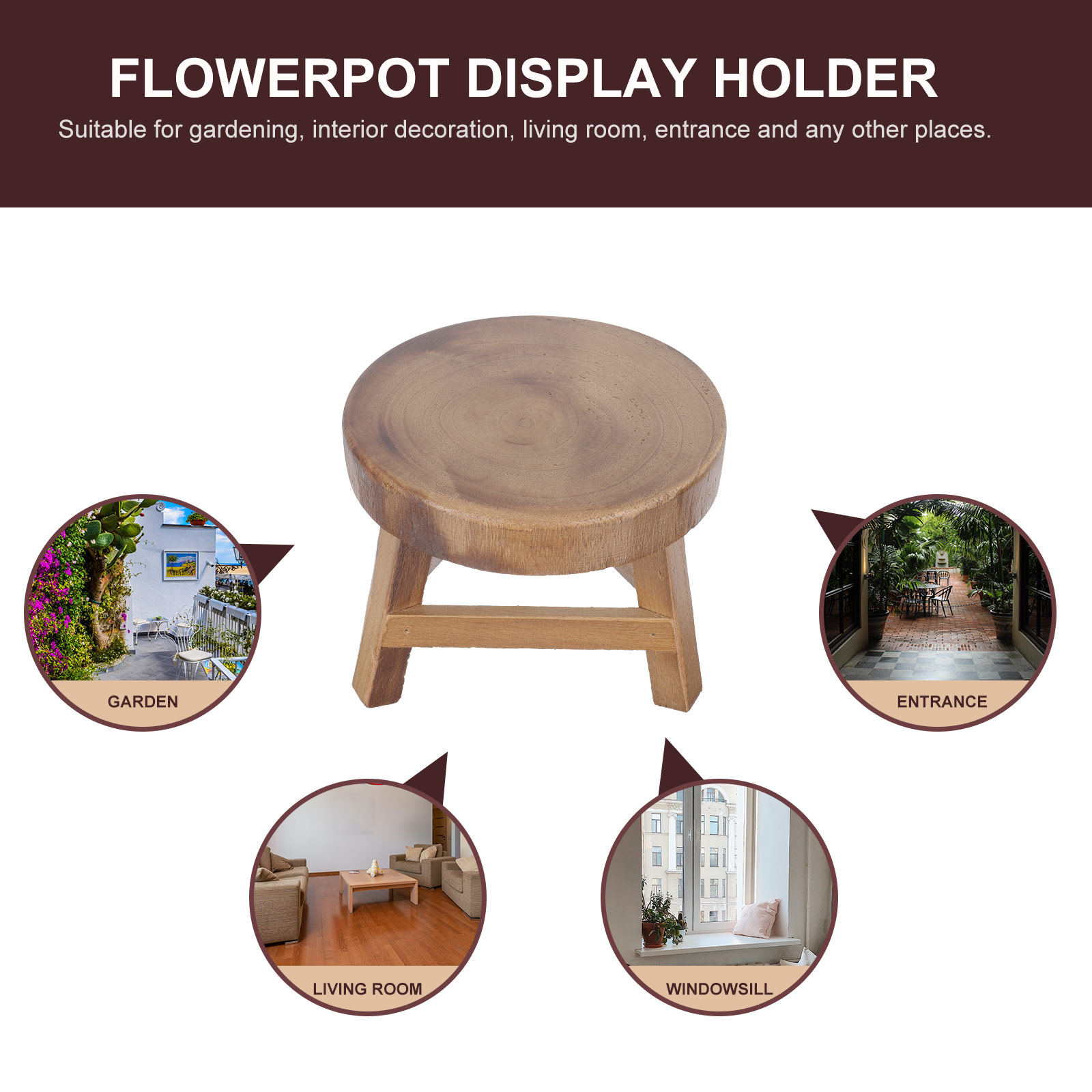 1Pcs Wooden Flower Pot Stand R - Bonsai Garden Decor ulasan dan harga